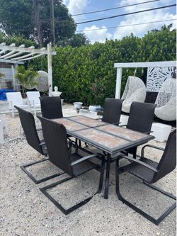 Outdoor Patio AluminumTable with 6 Outdoor Patio Aluminum Framed Chairs