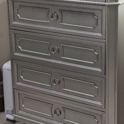 5 Drawer Tall Silver Dresser