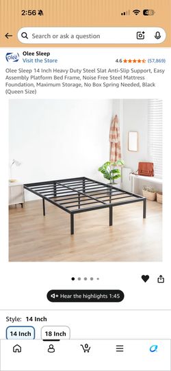 Queen 14 Inch Heavy Duty Steel Slat Anti-Slip Support, Easy Assembly Platform Bed Frame, Noise Free Steel Mattress Foundation, Maximum Storage, No Box