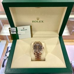 Rolex Day-Date 40mm 18K Everose Gold 228235 Chocolate Baguette BOX/PAPERS MINT 