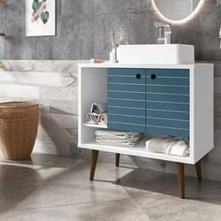 LIBERTY 31.49in ..W Bath Vanity In Aqua Blue With Vanity Top In White With White Basin