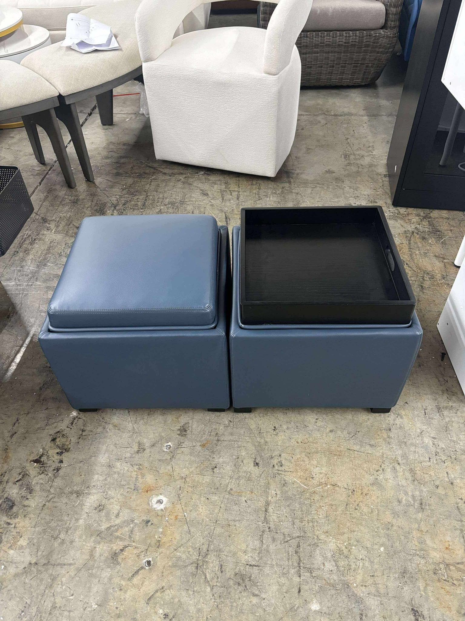 CHITA Storage Ottoman Cube with Tray Lid, Small Footstool with Storage, Square End Table set of 2