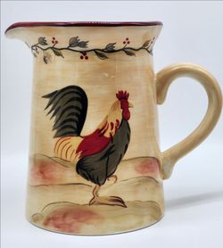Hand Painted Ceramic Rooster Pitcher - Cottagecore Country Farmhouse