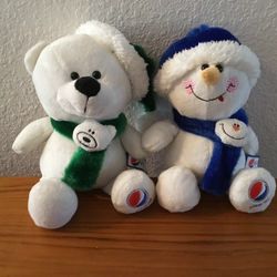 Set of 2 New “Pepsi Cola” Collectible Plush Stuffed Bear and Snowman Toy Animals