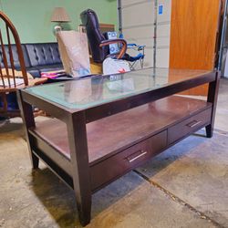 Coffee Table, Brown With Glass Too