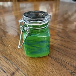 Cute Little Green and Black Hand Painted Sealable Glass Jar