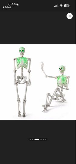 5 ft Sound Activated  life size posable Skeleton - Eyes and chest light up green