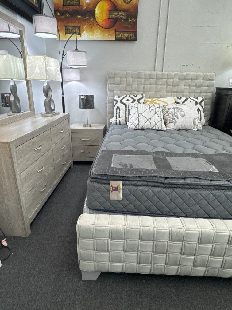 4ps Beige Queen Bedroom set (Mattress not Included)
