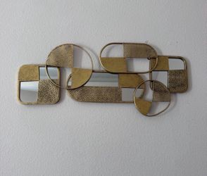Modern Geometric Gold Metal Wall Art with Mirrors