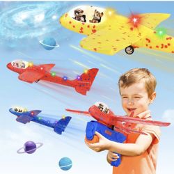 Warriors Of The Universe 3 Pack Airplane Launcher Toy, 12.6" Foam Glider Led Plane. 
