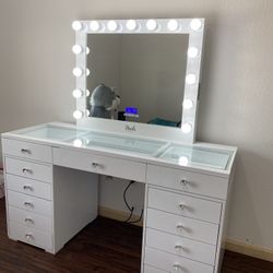 Vanity Makeup Glass Top With Bluetooth Mirror  Price includes delivery and assembly  In Stock Finan financing available