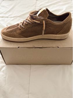 Tan Suede Perforated Lace-Up Sneakers