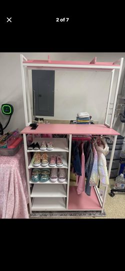 Pink & white Closet organizer w hutch
