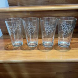 Special Edition   Set of 4 -Etched  BUDWEISER  -Miami Dolphins Beer Glasses