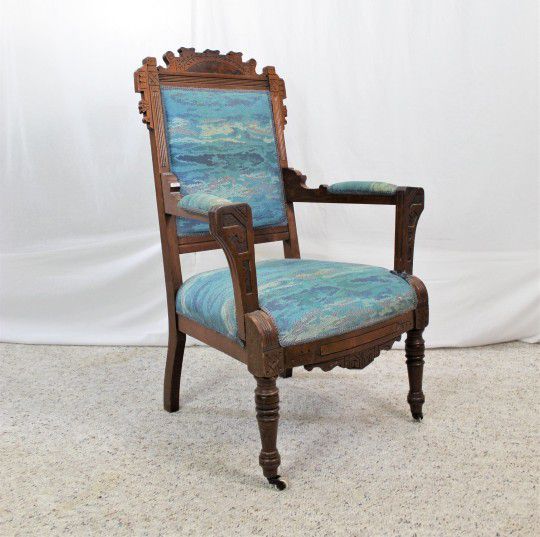 PROJECT: Victorian Eastlake Carved Walnut Arm Chair w/ Casters