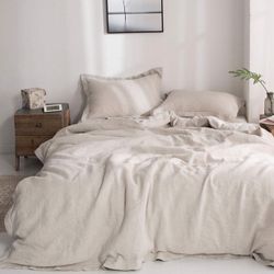 Simple&Opulence 100% Linen Duvet Cover Set with Button Closure (1 Duvet Cover with 2 Pillow Shams)