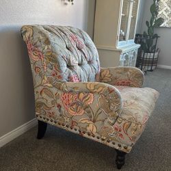 Floral Tufted Accent Chair with Nailhead Trim