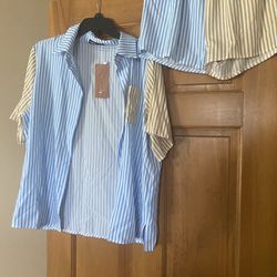Striped Blouse And Matching Shorts Set