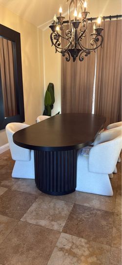 Espresso Oval Dining Table with Fluted Pedestal Base