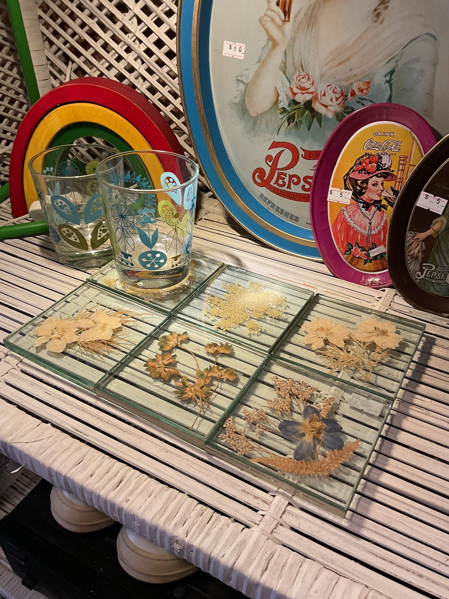 Set Of 6 Pressed Flower Glass Coasters