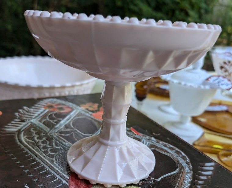 Vintage Jeanette Glass Shell Pink (Milk Glass) Pedestal Candy Dish