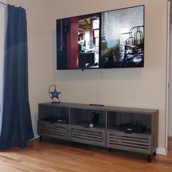 New Large Slate Grey TV Entertainment Stand with Storage Drawers 