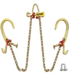 Hook Chain, 5/16 in x 2 ft Tow Chain Bridle, Grade 80 J Hook Transport Chain, 9260 Lbs Break Strength with TJ Hook & Grab Hook, Heavy Duty Pear Link C