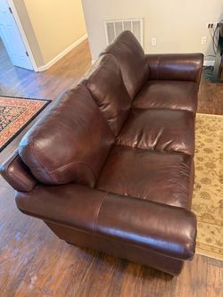 Brown Leather 3-Seat Sofa with Nailhead Trim