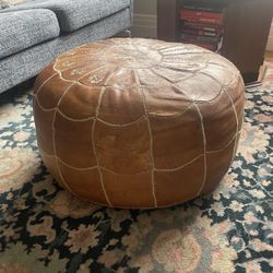 Leather Moroccan Pouf Ottoman