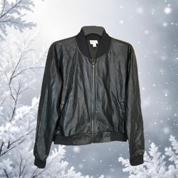 LulaRoe Black Lightweight Zip Polyester Faux Leather Look Jacket Women XS