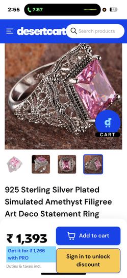 Vintage Filigree 925 Pink Sz 10 Ring 