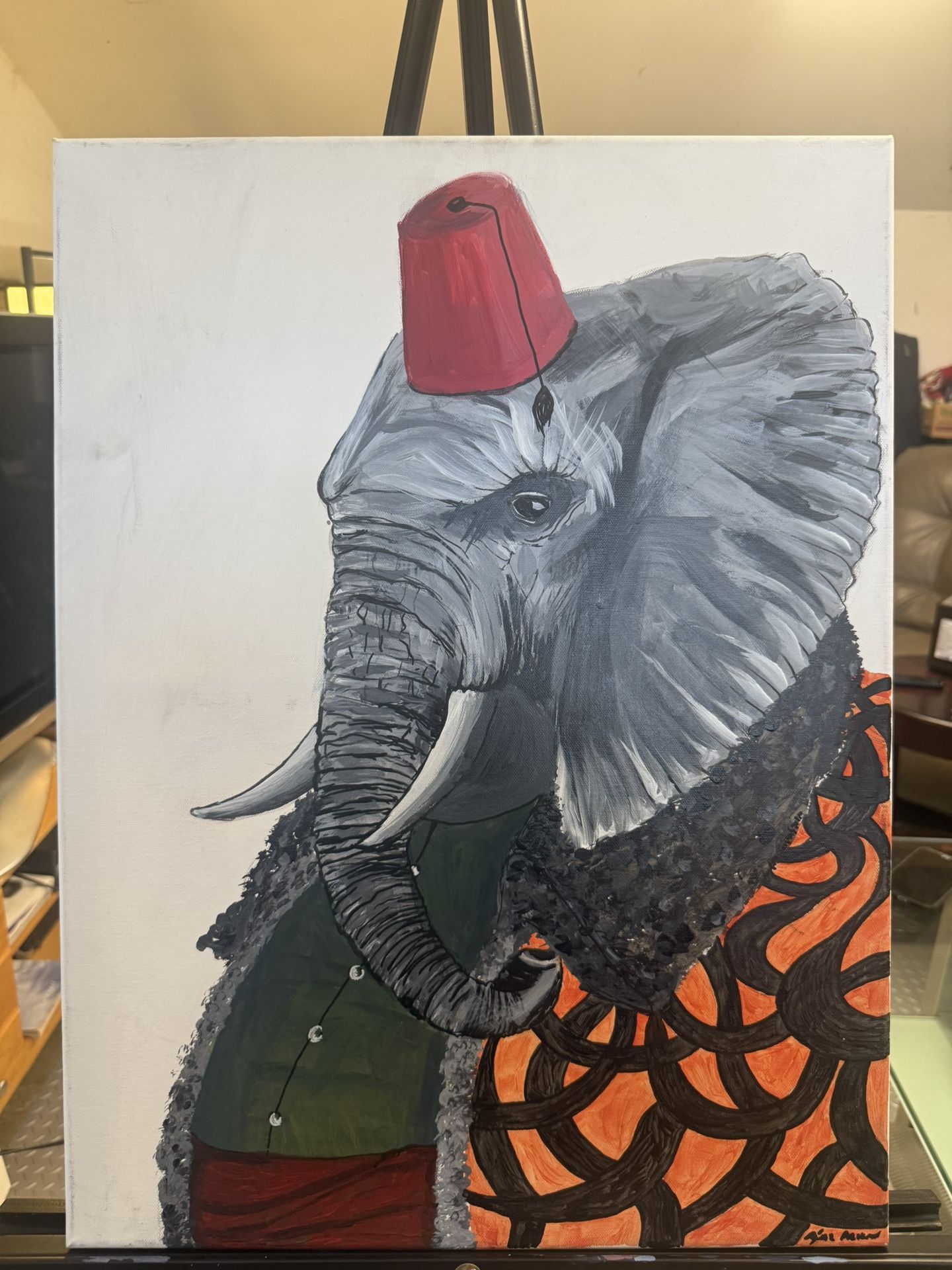 Elephant Pasha The II Original Artwork Acrylic On Canvas 24 By 18 Inches
