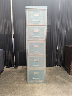 Two-Tone Blue Metal Four-Drawer Filing Cabinet