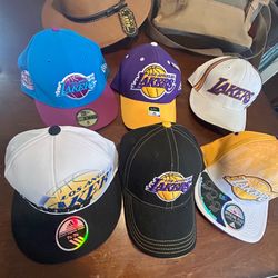 (6 New) NBA Lakers CAPS from 59FIFTY, Adidas, Reebok -Set of 6, Sizes L/XL, 7-8