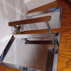 Modern Mid-century Manning Bowman Co.Teak And Stainless Steel Folding Serving Tray 11"+15" Open+42/5"H