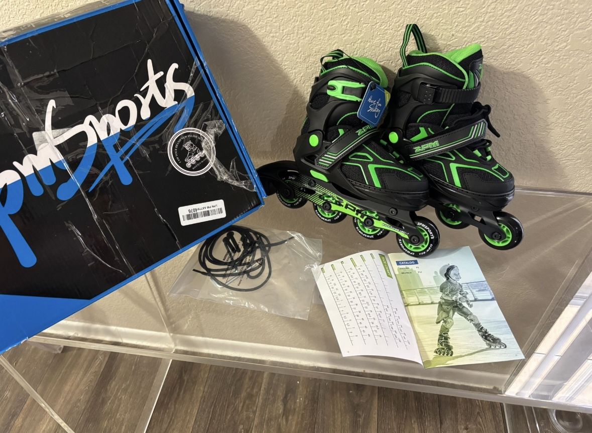 2PM SPORTS Torinx Green Boys Adjustable Inline Skates, Fun Beginner Roller Skates for Kids, Youth,