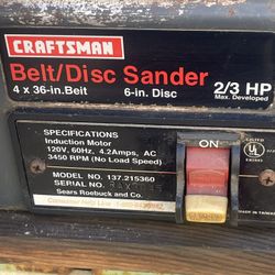 Craftsman Belt Disk Sander/grinderLIFETIME WARRANTY
