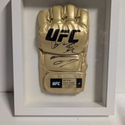 Nate Diaz & Jake Shields Signed Autograph UFC Gold Fight Glove Framed Display