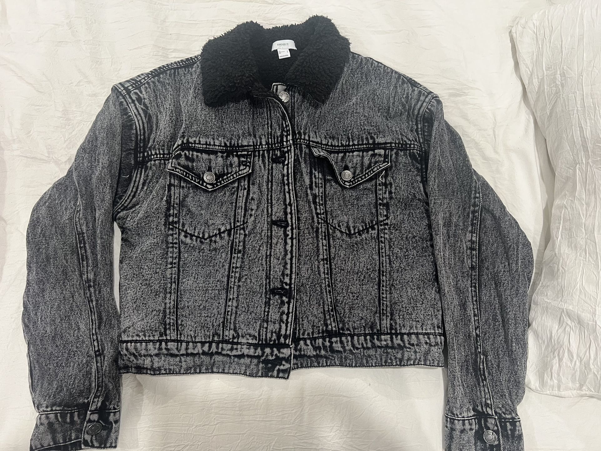 Black Denim Sherpa Lined Jacket 