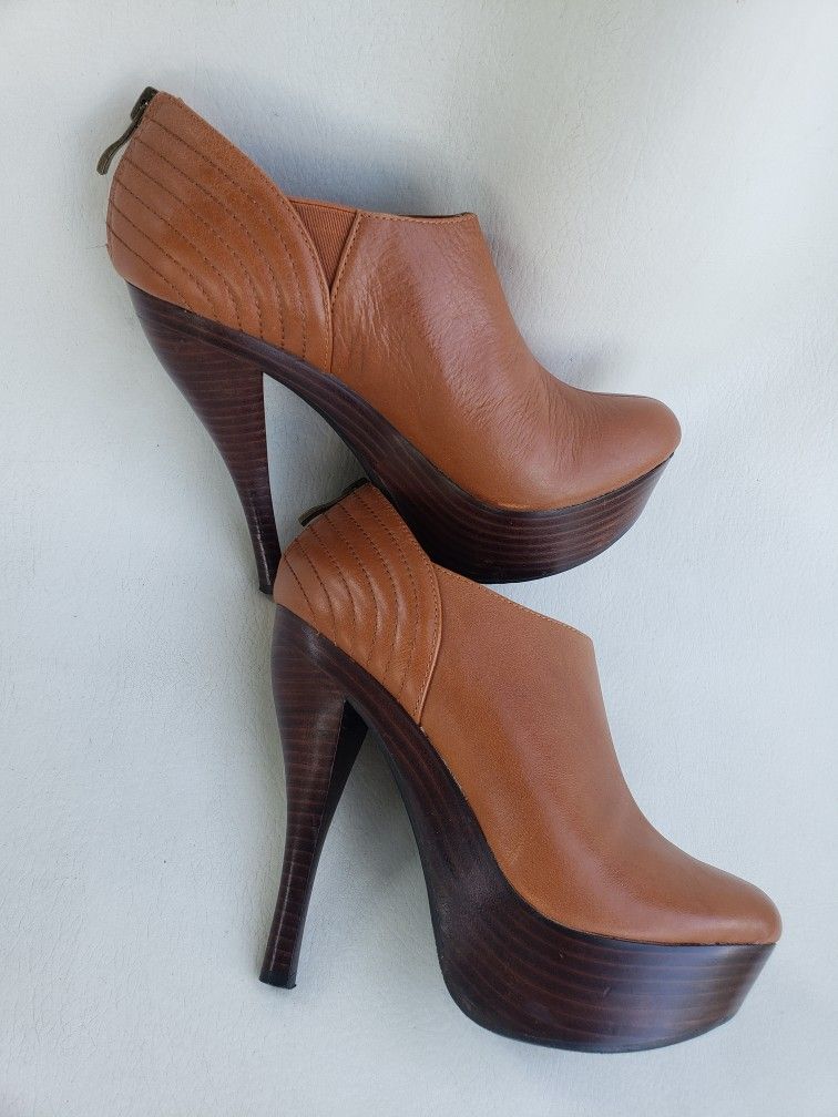 Auri Size 6 Womens Stiletto Booties Brown Leather Slip On High Heel Shoes