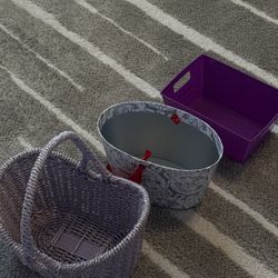 Three-Piece Storage Baskets, One Has Handle, Wicker and Plastic Material, Purple