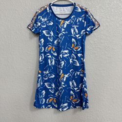 adidas Farm Sport T-Shirt Dress Floral Butterfly Print Royal Blue Size  Medium