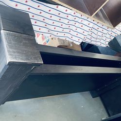 .Black Bed with Rails Mattress and Box Spring .