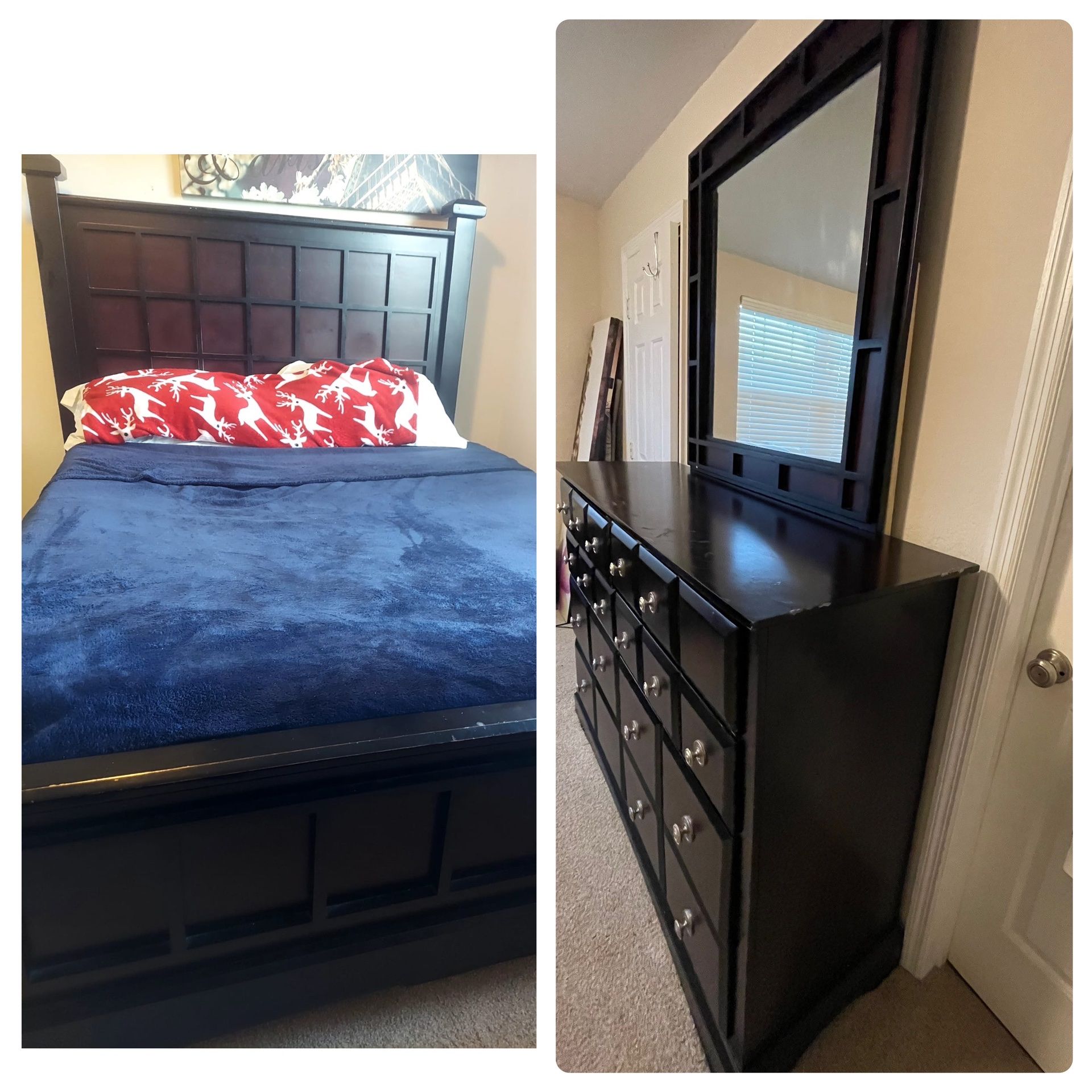 Bed Frame with Dresser And Mirror 