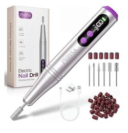 Cordless Electric Nail Drill, 9 Speed Professional E Filer for Nails LED Display Nail Drill Machine for Acrylic & Gel, Rechargeable Portable Manicure 