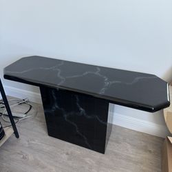 Vintage 80s Black Marbled Laminate Console Table