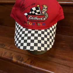 Vtg Edelbrock Jr Fun Team Racing Hat Signed Autograph NASCAR NOS