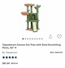 Topeakmart Cactus Cat Tree with Sisal Scratching Posts, 42" H
