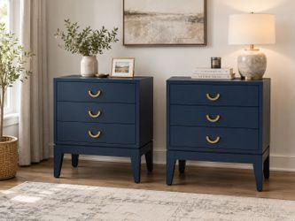 Modern Navy Blue Nightstands Set of 2