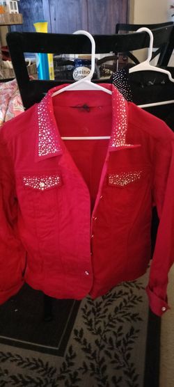 Red rhinestone denim jacket